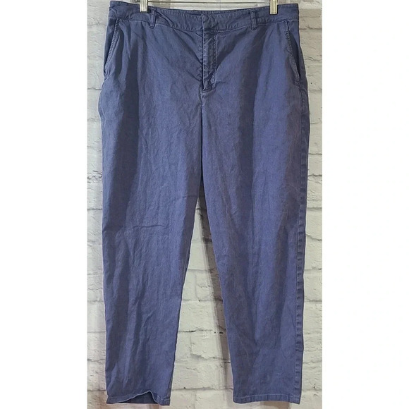 Peruvian Connection Cropped Pants Slacks Women's Size 16 Blue Casual Linen Blend - Picture 1 of 4